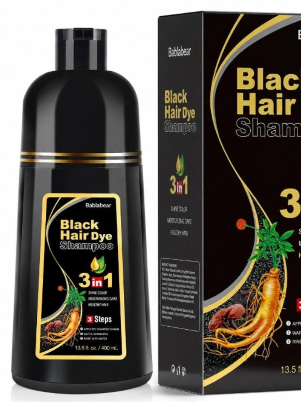 Bablabear Black Hair Dye Shampoo for Gray Hair 16.9oz
